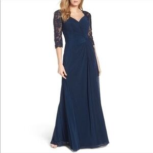 LA FEMME Navy Blue Twist 23244 Ruched Column Formal Dress